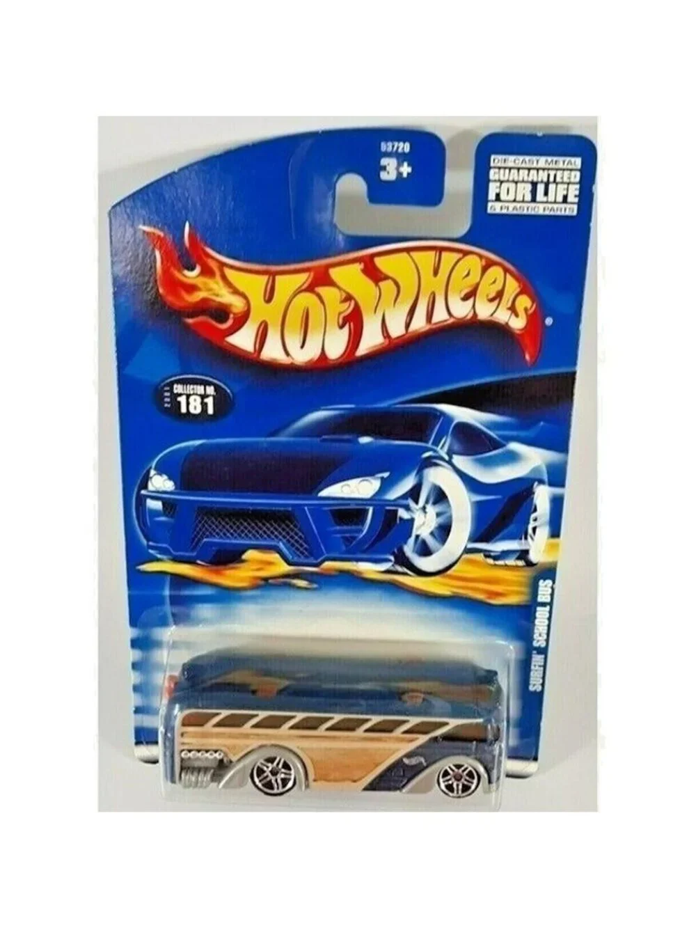 Vintage Die Cast Hot Wheels 2000 SURFIN SCHOOL BUS 1/64 Collector #181 Tan Blue